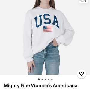 Women’s size small 23 pit 25 down Mighty Fine Women's White USA Sweatshirt